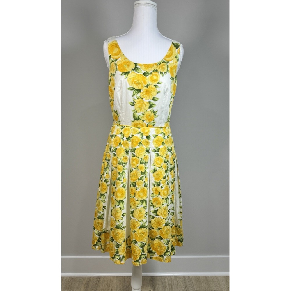 Yellow Rose Floral Fit Flare Dress Size 4 Ann Taylor Loft Cottagecore 50s Retro